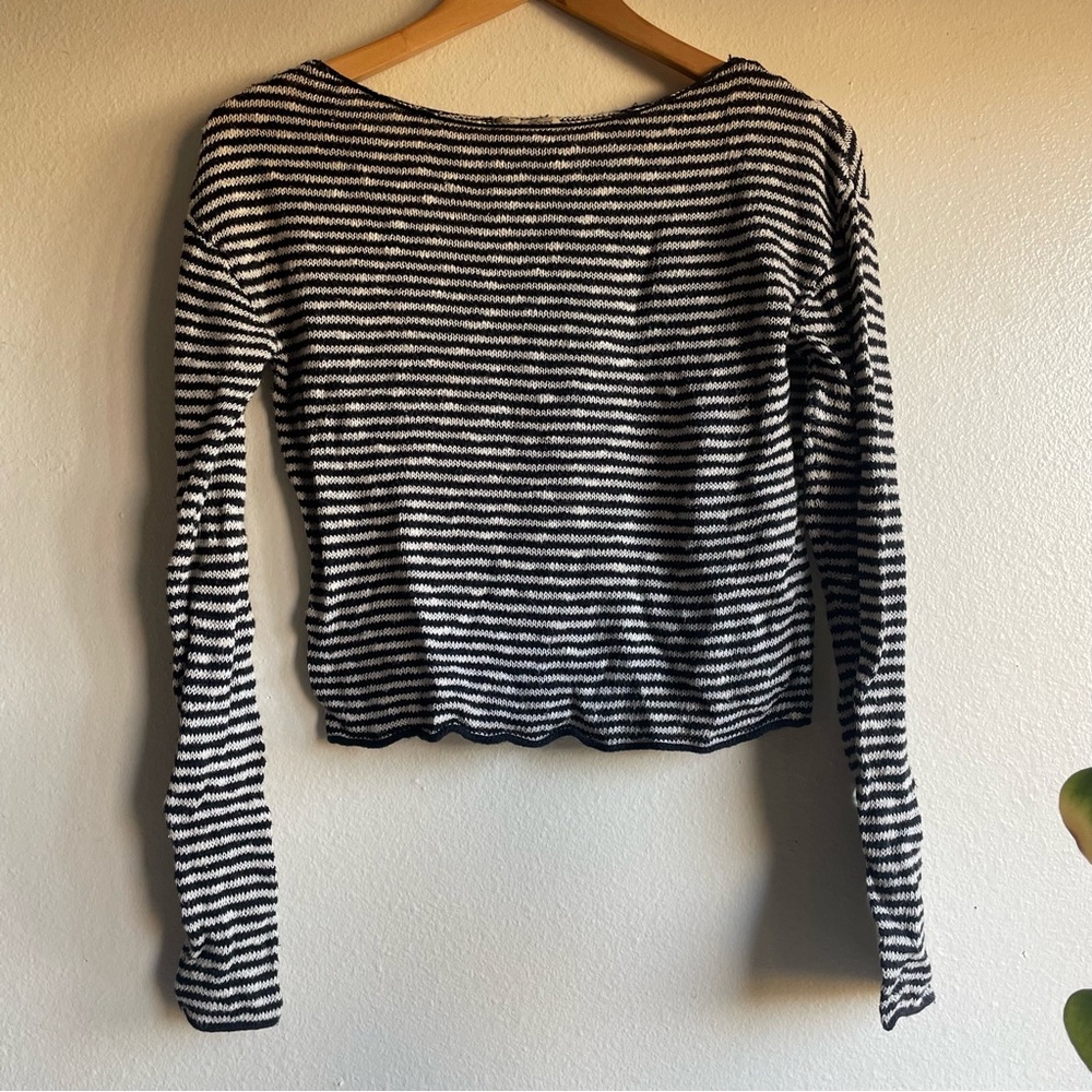 Lucky Brand Striped Black and White Lightweight Sweater - Size M - Wide Neck